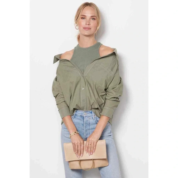 New! Monrow organic Poplin Tank Shirt in Laurel Green nwt  21725 - Picture 1 of 13